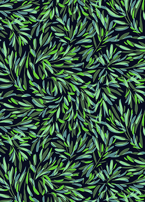motif végétal vert sur fond bleu sombre
